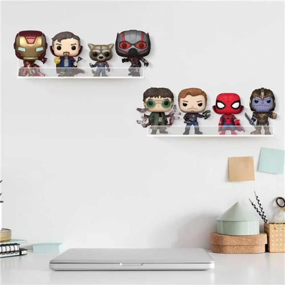 Acrylic Vinyl Record Wall Shelf Set Clear Floating Display for Albums 6 Pack